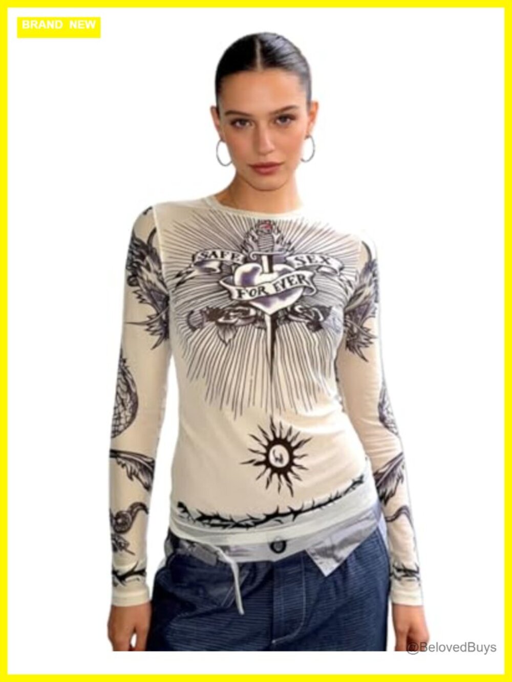 Women's Mesh See Through Long Sleeve Crop Top Slim Fit Clubwear Tee
